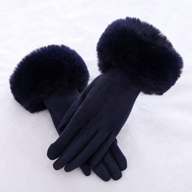 Fashion Women Winter Warm Suede Leather Touch Screen Glove Female Faux Rabit Fur Embroidery Plus velvet thick driving gloves H92 - Frimunt Clothing Co.