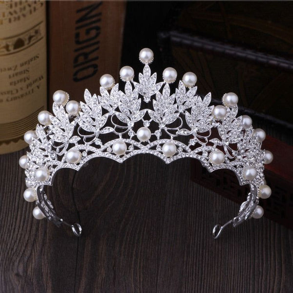 Baroque Vintage Silver or Gold Crystal Flowers Beads Tiaras - Frimunt Clothing Co.