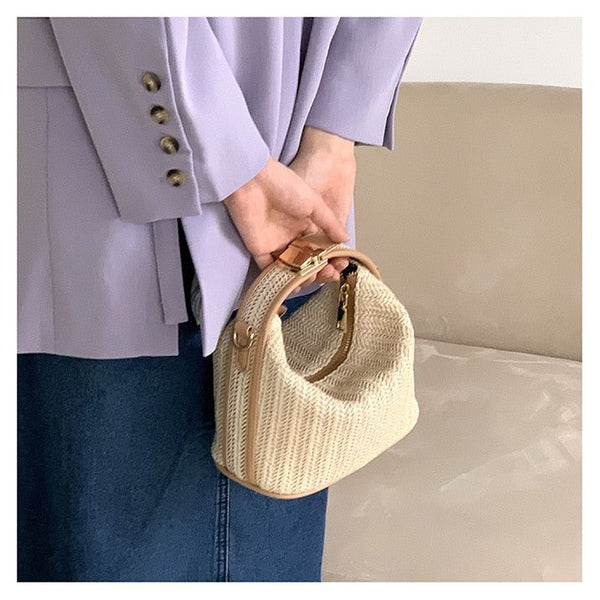 Women's Woven Straw Mini Hobo Bag With Shoulder Crossbody Strap Summer Beige - Frimunt Clothing Co.
