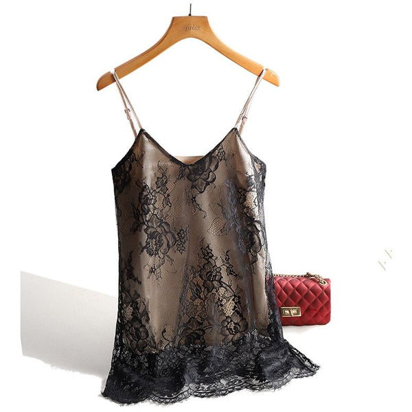 Women's Sexy Satin Silk Lace Spaghetti Strap V Neck Cami Tops 2023 Summer Camisole - Frimunt Clothing Co.