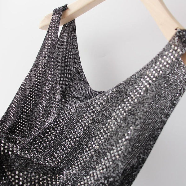 Bling Lurex Summer Knit Tank Top for Women Cami Sleeveless Crystals Top