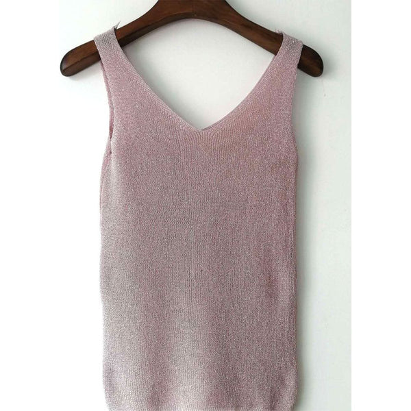 New Summer Knitted Tops Women Crop Tank Tops Gold Thread Strap - Frimunt Clothing Co.