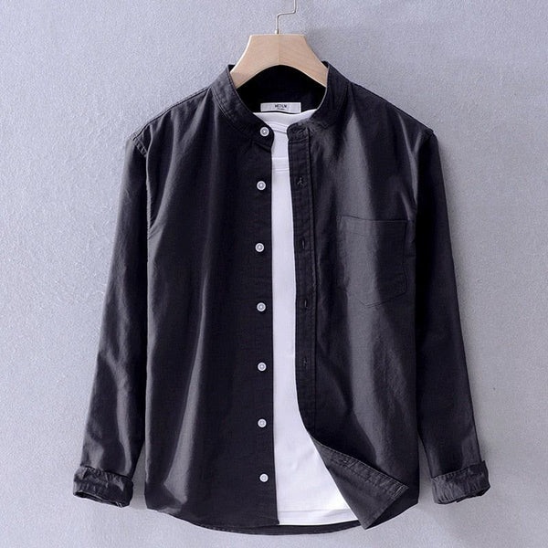 Men's Cotton Long Sleeve Shirt Spring Fall Stand Collar Solid Colors High Quality Clothing Y3170 - Frimunt Clothing Co.
