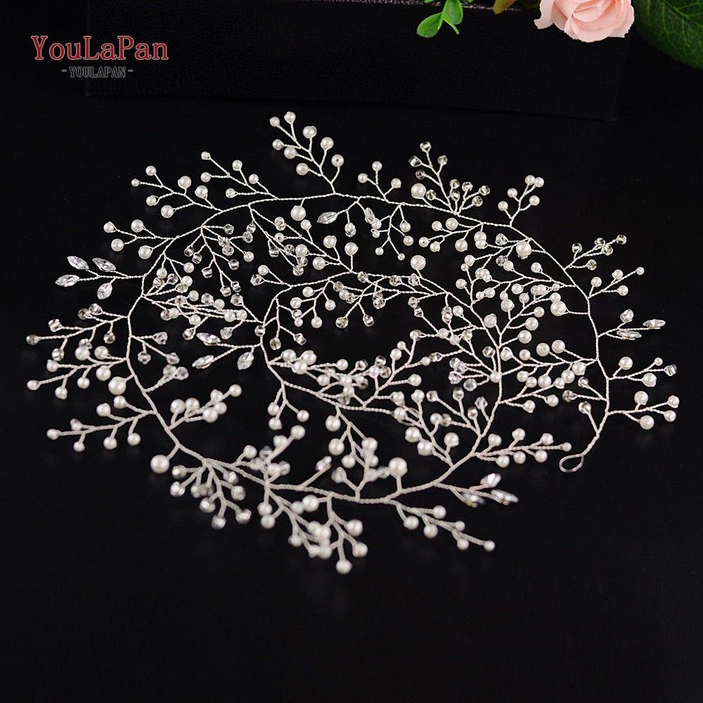 Luxury Pearls & Crystals Wedding Long Hair Vine Bridal Jewelry - Frimunt Clothing Co.