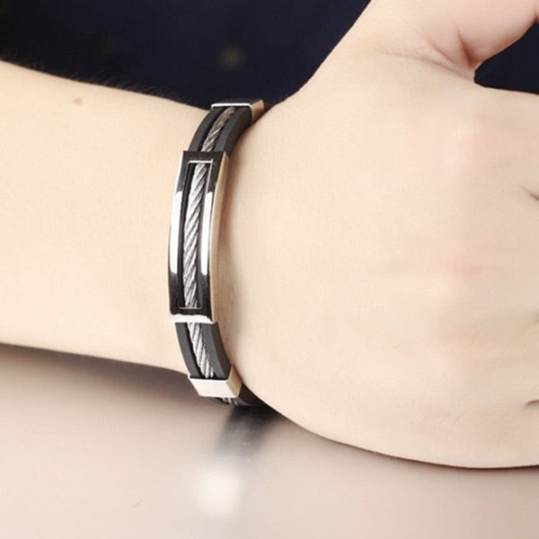 Men Stainless Steel Wire Silicone Bracelet Cool Casual Bracelet Trendy Male Jewelry Accessories