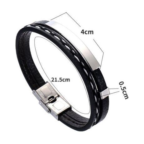 Trendy Men's Leather Weave Bracelet 3 Colors Contrast Stainless Steel Bangle - Frimunt Clothing Co.