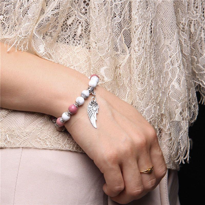 Handmade Silver Color Angel Wing charm Bracelet With Natural Stones Beads - Frimunt Clothing Co.