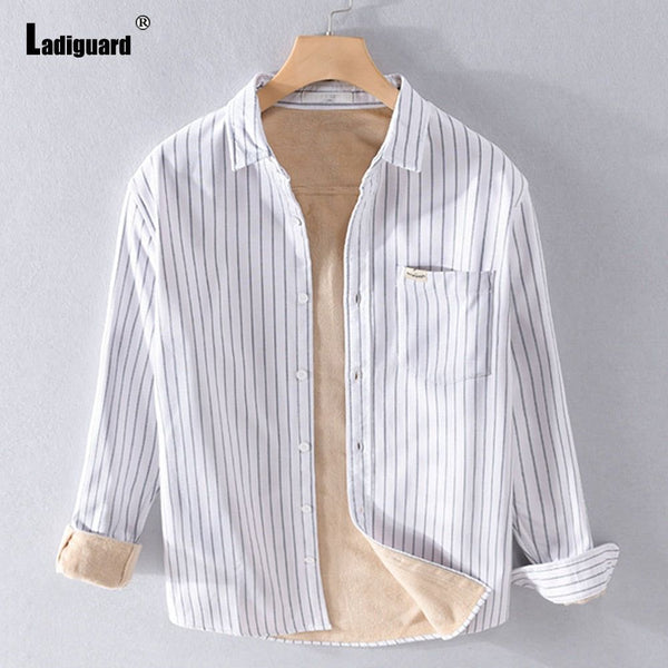 Men's Autumn Winter Fashion Thick Plush Lined Shirt Lapel or Stand-up Collar Styles