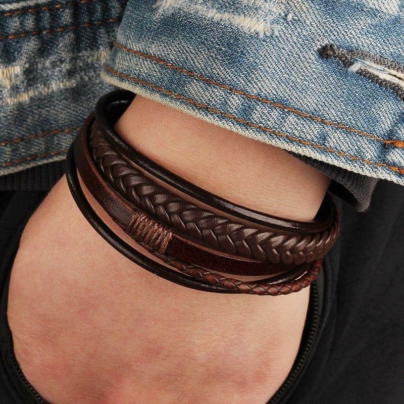 Men's Trendy Leather Braided Alloy Magnetic Clasp Bracelets - Frimunt Clothing Co.