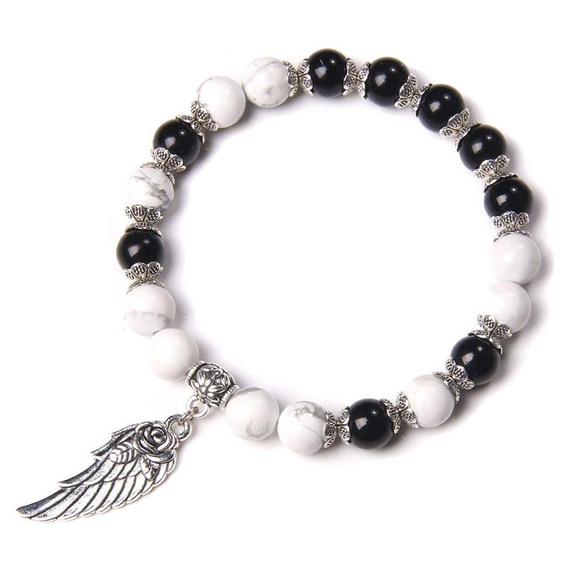 Handmade Silver Color Angel Wing charm Bracelet With Natural Stones Beads - Frimunt Clothing Co.