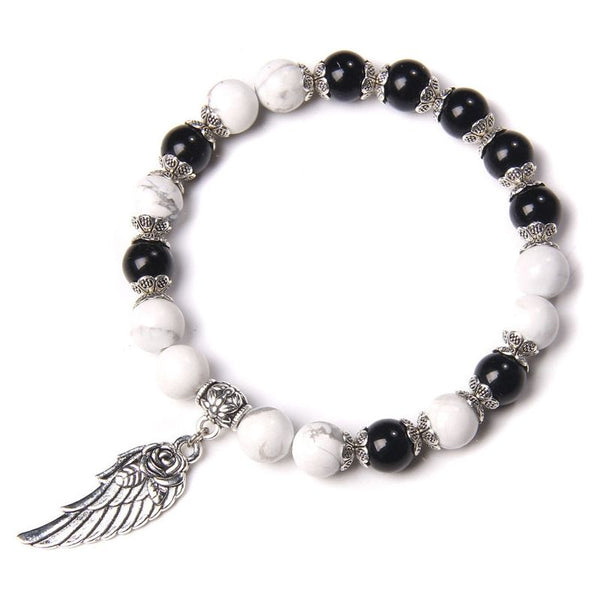 Handmade Silver Color Angel Wing charm Bracelet With Natural Stones Beads