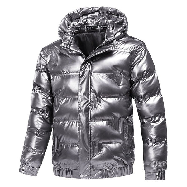 New Warm Winter Men's Shiny Down Puffer Jacket Waterproof Detachable Hood