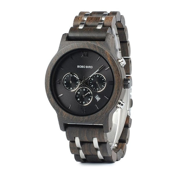 BOBOBIRD Luxury Men's Business Wooden Watch Stopwatch Date Display Chronograph