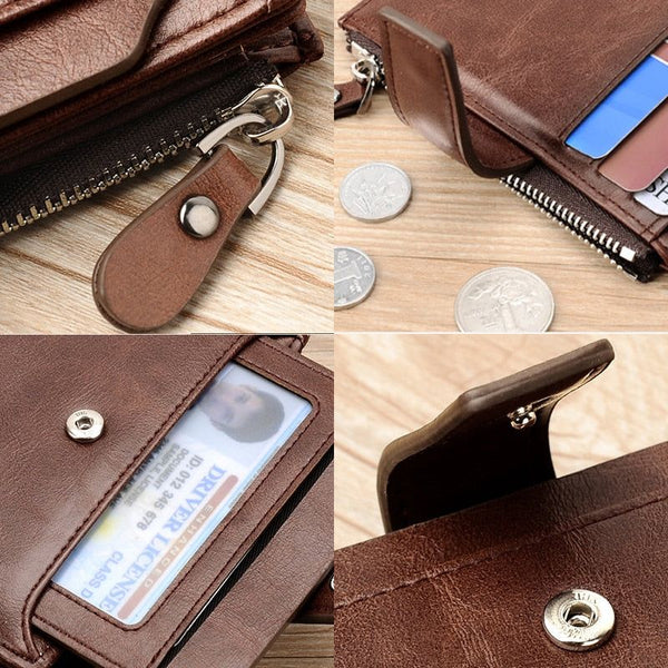 High Quality Vertical Man Zipper Coin Purse Men's Leather Wallet Credit Card Holder Wallets RFID Blocking - Frimunt Clothing Co.