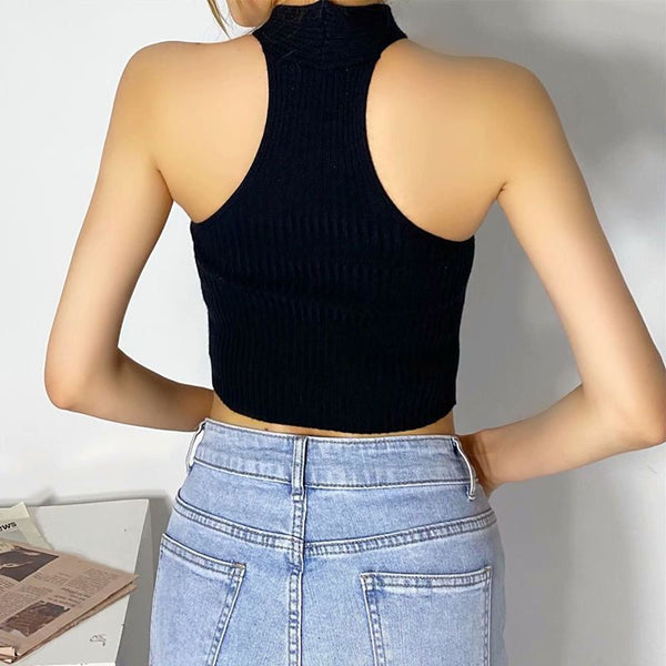 Women's Halter Knitted Off Shoulder Crop Top Cross Strappy Sexy Tank Tops Y2K Fashion For Summer
