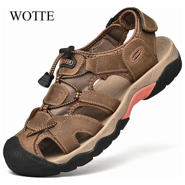 Summer Men's Genuine Leather Sandals Beach Shoes Roman Style Men's Outdoors Comfortable Breathable Soft Insole Sandals