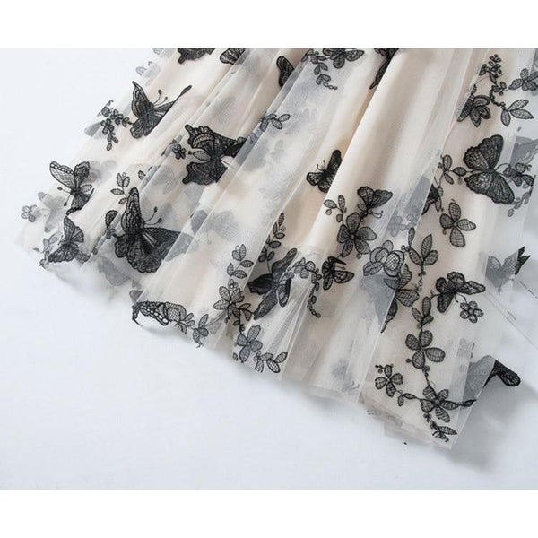 Elegant Women's Mesh Skirt High Waist A-Line Chic Embroidery 3D Appliques