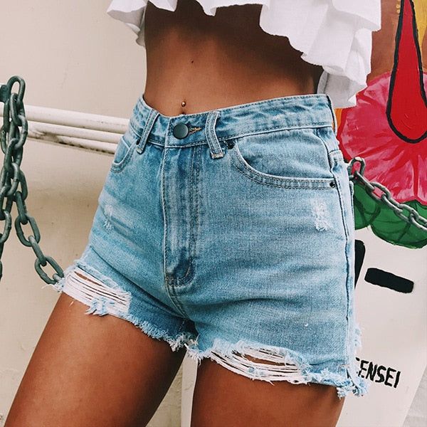Women's Denim Shorts High Waist Ripped Jeans Sexy Style S-2XL - Frimunt Clothing Co.