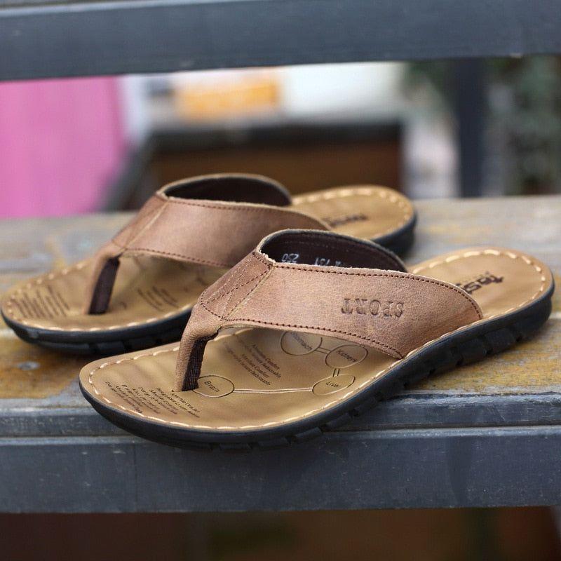 Summer Men's Slippers Genuine Leather Beach Flip Flop Sandals Summer - Frimunt Clothing Co.