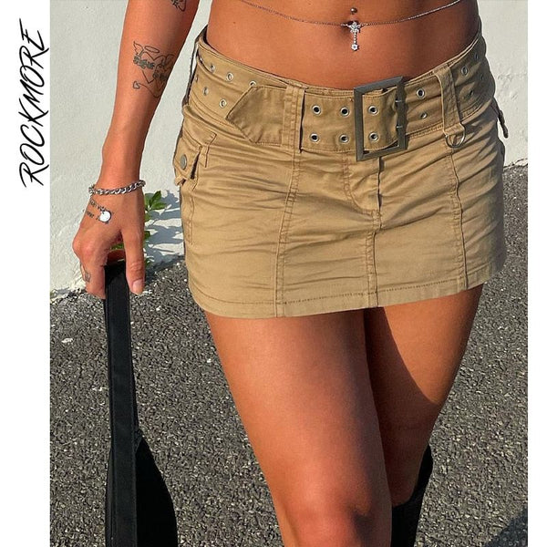 Rockmore Women's Jeans Mini Short Skirt With Belt Low Waist - Frimunt Clothing Co.