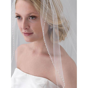 White Ivory Cathedral Crystal Wedding Veil Custom Length 1 Tier With Metal Comb