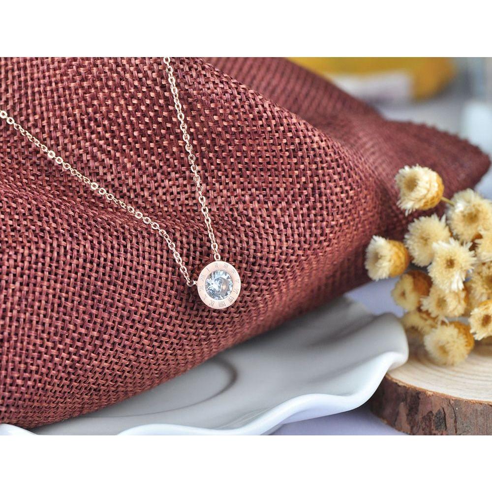 Fashion Austrian Crystal Round Roman Numerals Stainless Steel Necklace. Rose Gold, Gold, Silver Colors - Frimunt Clothing Co.