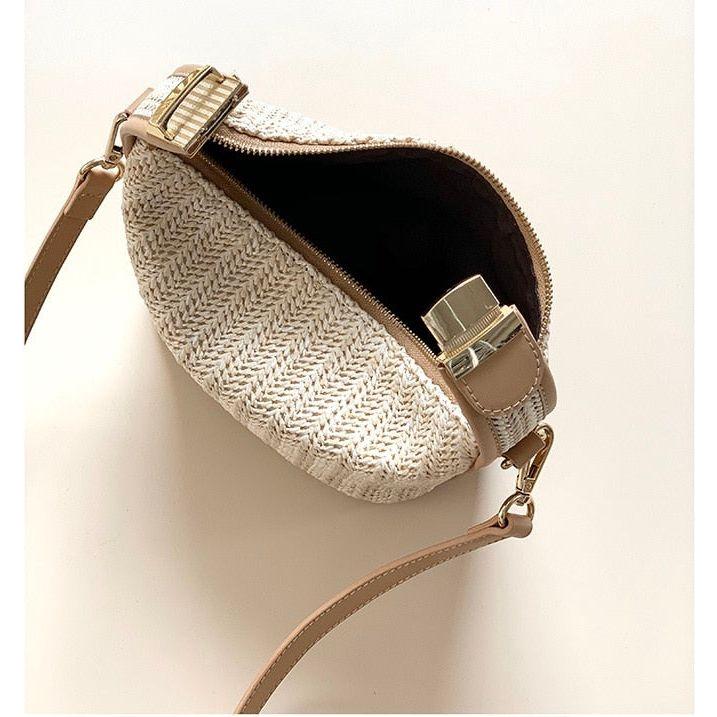 Women's Woven Straw Mini Hobo Bag With Shoulder Crossbody Strap Summer Beige - Frimunt Clothing Co.