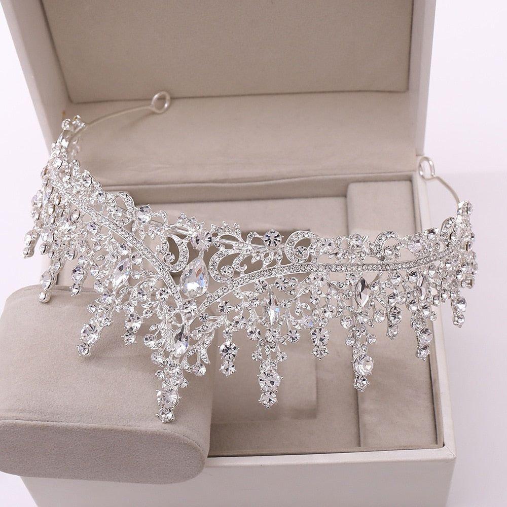 Gorgeous Silver Color Crystal Bridal Jewelry Sets Fashion Tiaras Crown Earrings Choker Necklace Women Wedding Dress Jewelry Set - Frimunt Clothing Co.