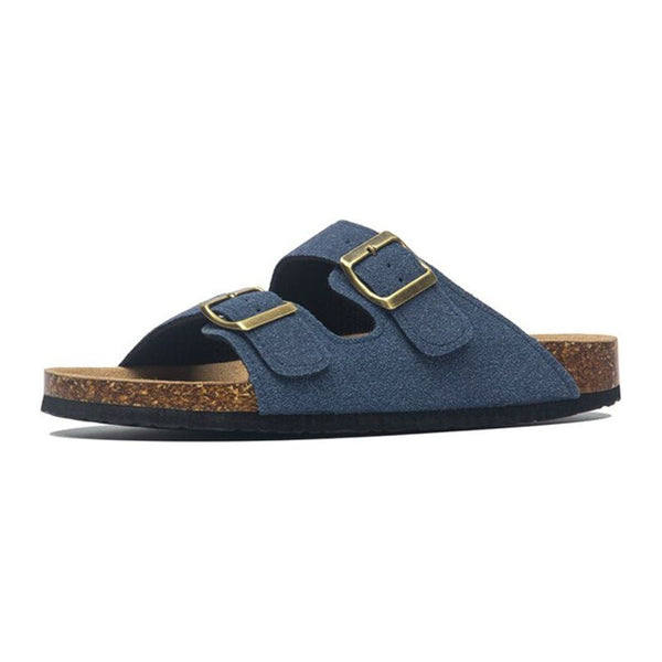 Summer Men's Cork Sandals Genuine Suede Leather Mule Clogs With Two Buckle Beach Slides Birkenstock Style For Men Sizes up to 45 - Frimunt Clothing Co.