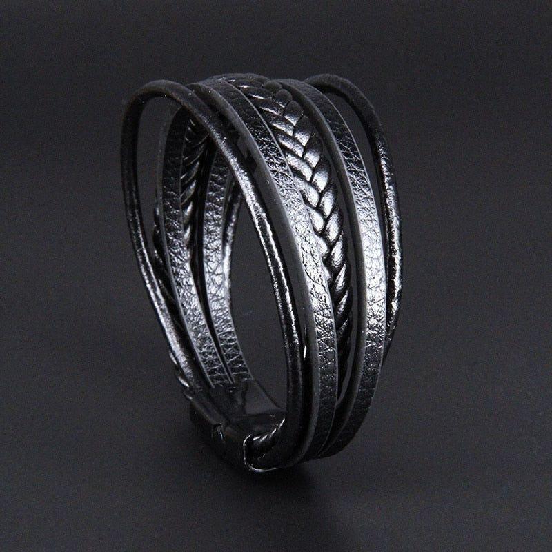 Men's Trendy Leather Braided Alloy Magnetic Clasp Bracelets - Frimunt Clothing Co.