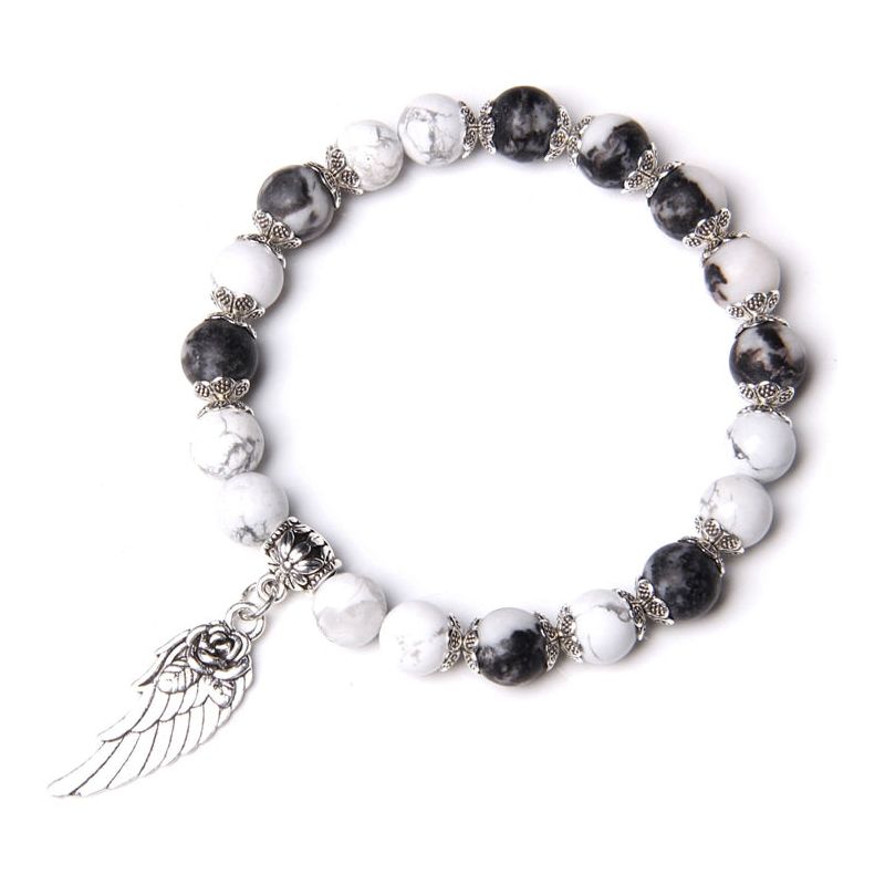 Handmade Silver Color Angel Wing charm Bracelet With Natural Stones Beads - Frimunt Clothing Co.