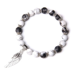 Handmade Silver Color Angel Wing charm Bracelet With Natural Stones Beads