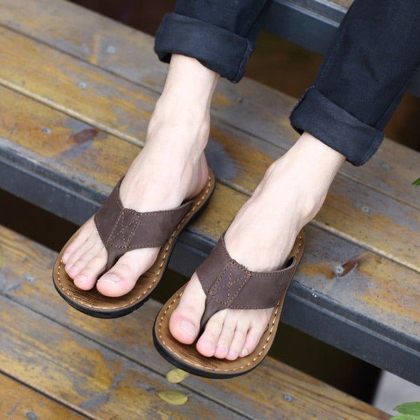 Summer Men's Slippers Genuine Leather Beach Flip Flop Sandals Summer - Frimunt Clothing Co.