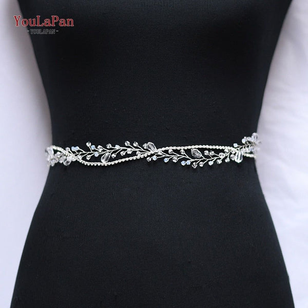 Crystal Belt for Wedding Dress Ivy Flower Wedding Dress Sash Belt Silver