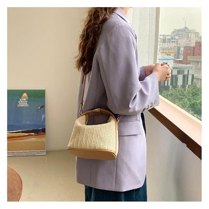 Women's Woven Straw Mini Hobo Bag With Shoulder Crossbody Strap Summer Beige - Frimunt Clothing Co.
