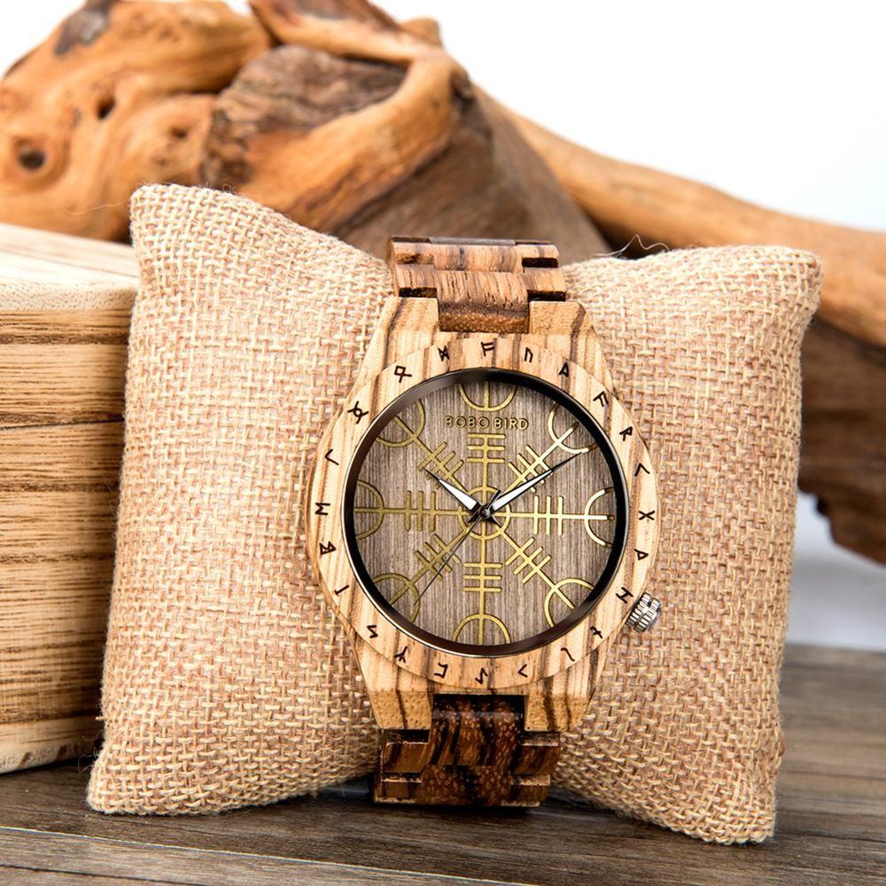 BOBO BIRD Wood Norse Rune Compass Men's Watches Luxury Wooden Strap Bamboo Gift Box - Frimunt Clothing Co.
