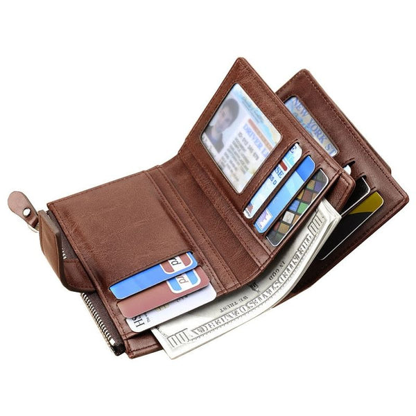 High Quality Vertical Man Zipper Coin Purse Men's Leather Wallet Credit Card Holder Wallets RFID Blocking