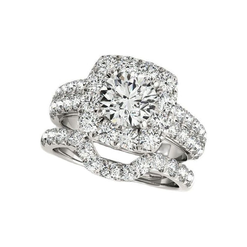 925 Sterling Silver Engagement Ring Set 1 Carat Main Created Round Cut Diamond Halo Style Fine Bridal Jewelry - Frimunt Clothing Co.