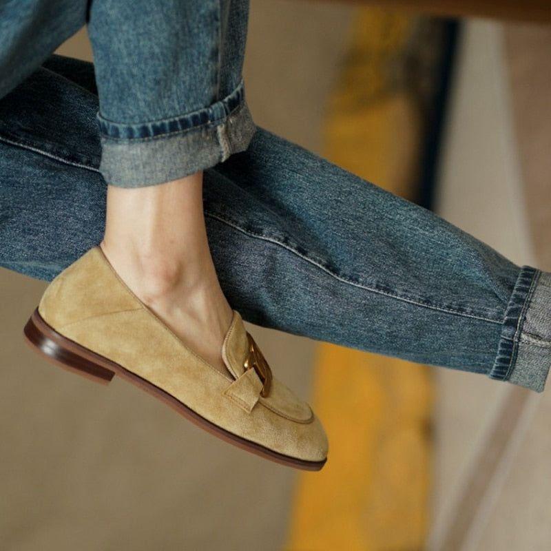 New Spring/Autumn Fashion Camel Buckle Casual Suede Women British Style Loafers - Frimunt Clothing Co.