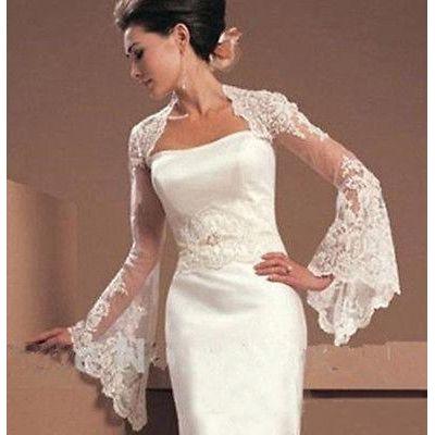 Long Trumpet Sleeve Bridal Bolero Jacket With Lace Appliques  Backless - Frimunt Clothing Co.