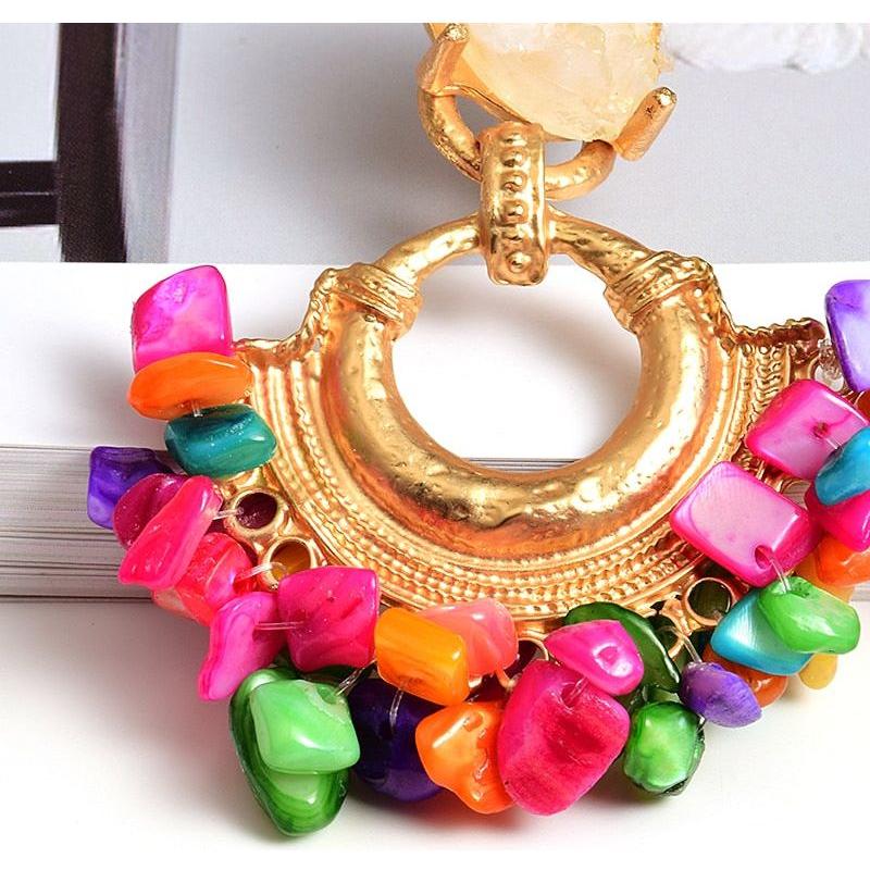 Bohemian Natural Stone Colorful Dangle Metal Drop Earrings Women's Statement Jewelry - Frimunt Clothing Co.