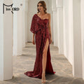 Missord Sexy One Shoulder Sequin Evening Party Dress Floor Length Maxi Dress Solid Color High Split Backless Women Dress M0843 - Frimunt Clothing Co.