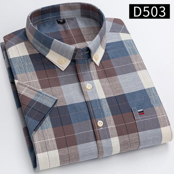 S~7xl Cotton Shirts for Men Short Sleeve Summer  Plus Size Solid or Striped Business Casual New Regular Fit - Frimunt Clothing Co.