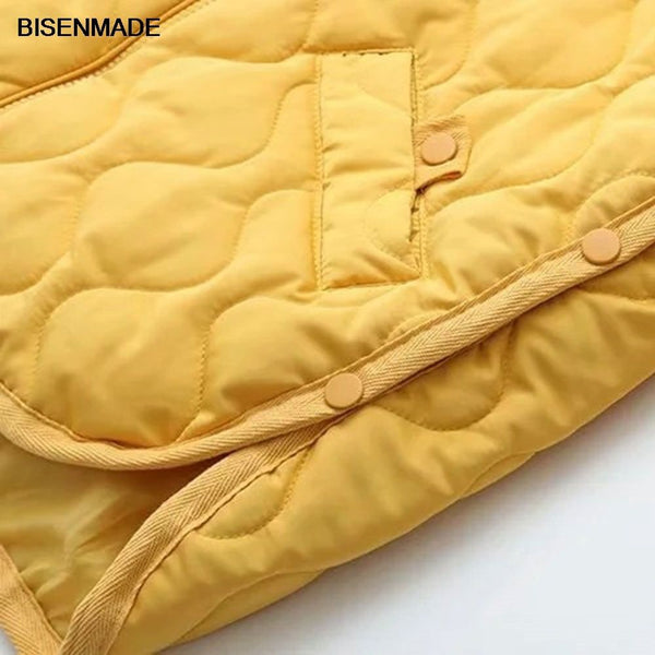 Plus Size Women Autumn Winter Thin Padded Jacket Side Split Warm Quilted - Frimunt Clothing Co.