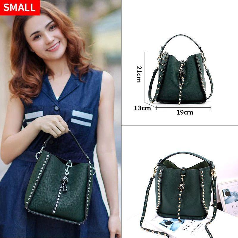 Genuine Leather Bags Women Metal Studded Crossbody Bags - Frimunt Clothing Co.