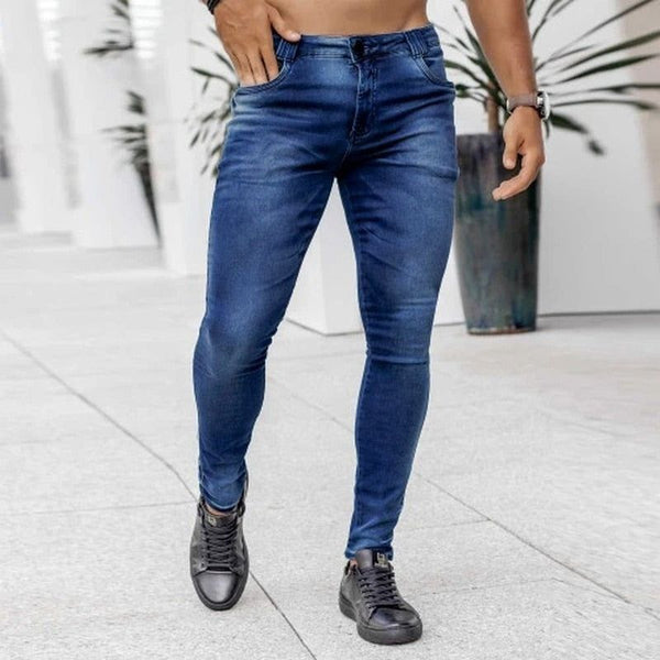 Men's Skinny Bleached Washed Solid Colour Stretch Pencil Slim Denim Jeans Plus Sizes