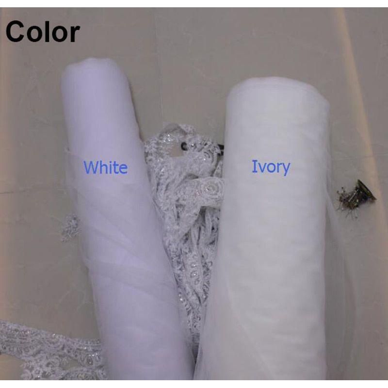 Two Tier Long Lace Wedding Veil Cathedral Length White Ivory Bridal Veil with Comb - Frimunt Clothing Co.