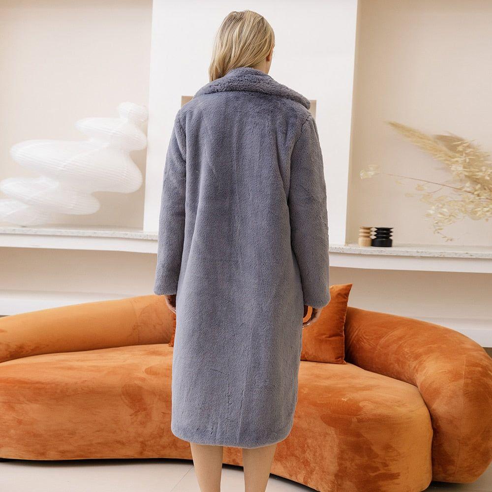 2023 New Women Winter Warm Faux Fur Coat Thick Women Long Coat Turn Down Collar - Frimunt Clothing Co.