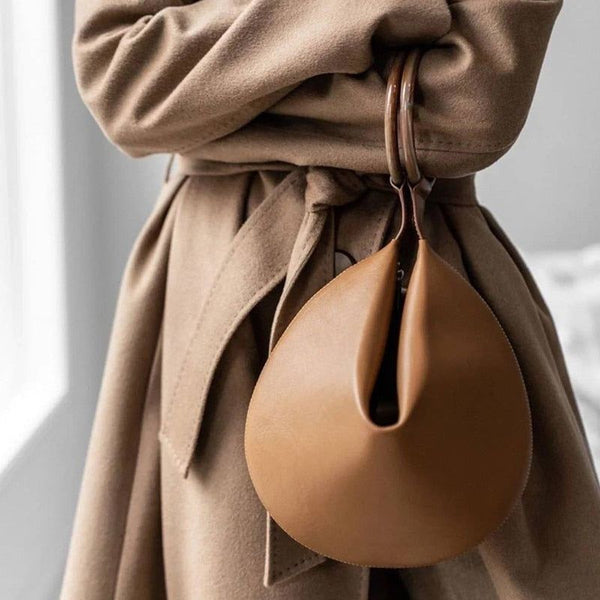 Women's Circular Top Handle Eco Leather Tote Handbag Retro Acrylic Ring Round Bag - Frimunt Clothing Co.