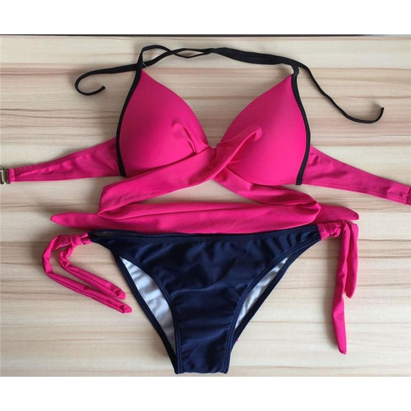 Sexy Bikini Women's Swimsuit Push Up Swimwear Criss Cross Bandage Halter Bathing Suit - Frimunt Clothing Co.